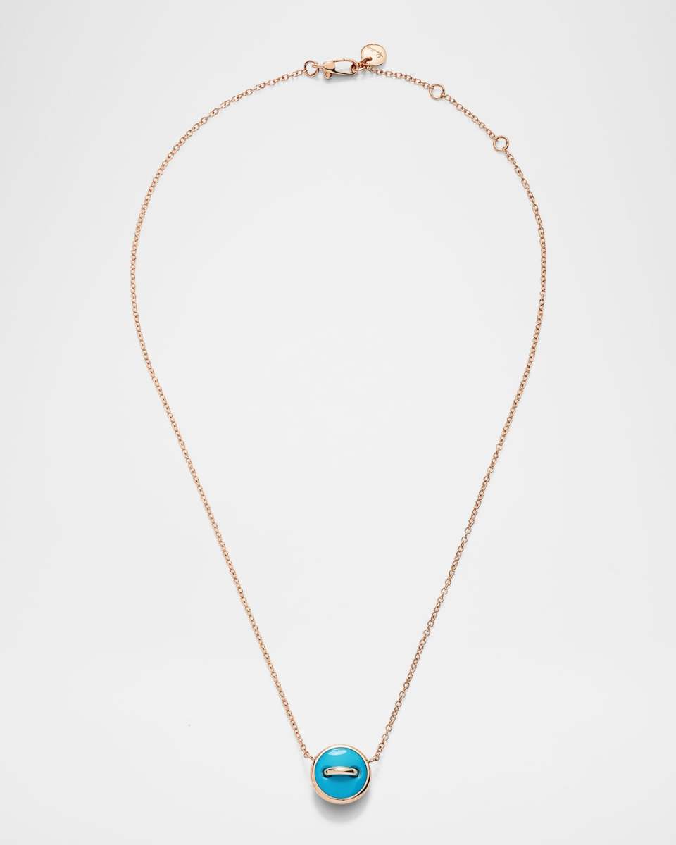 Pom Pom Dot 18K Rose Gold Turquoise and Diamond Reversible Necklace